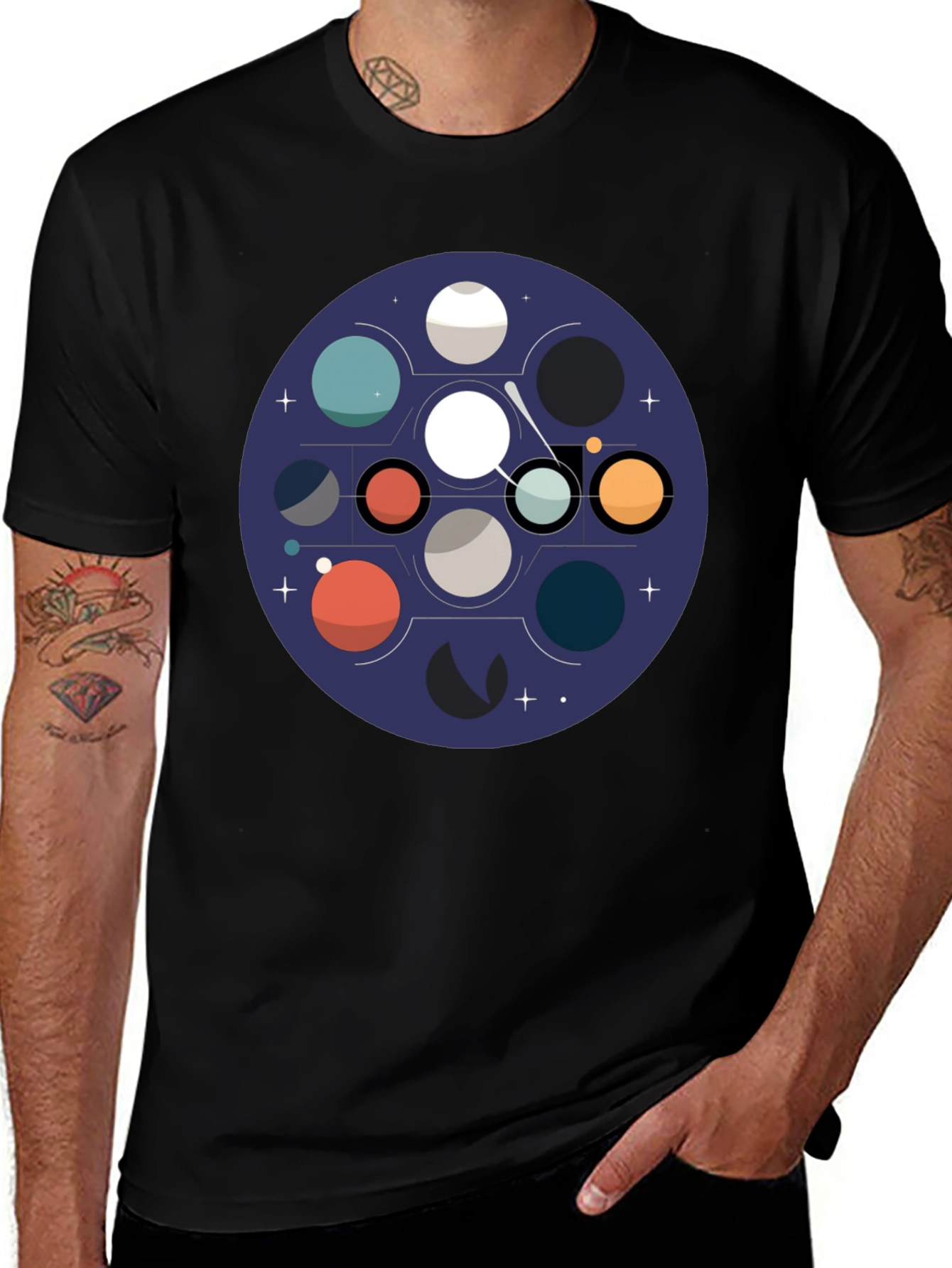 Cosmic Planets Graphic Tee - Black Cotton Blend