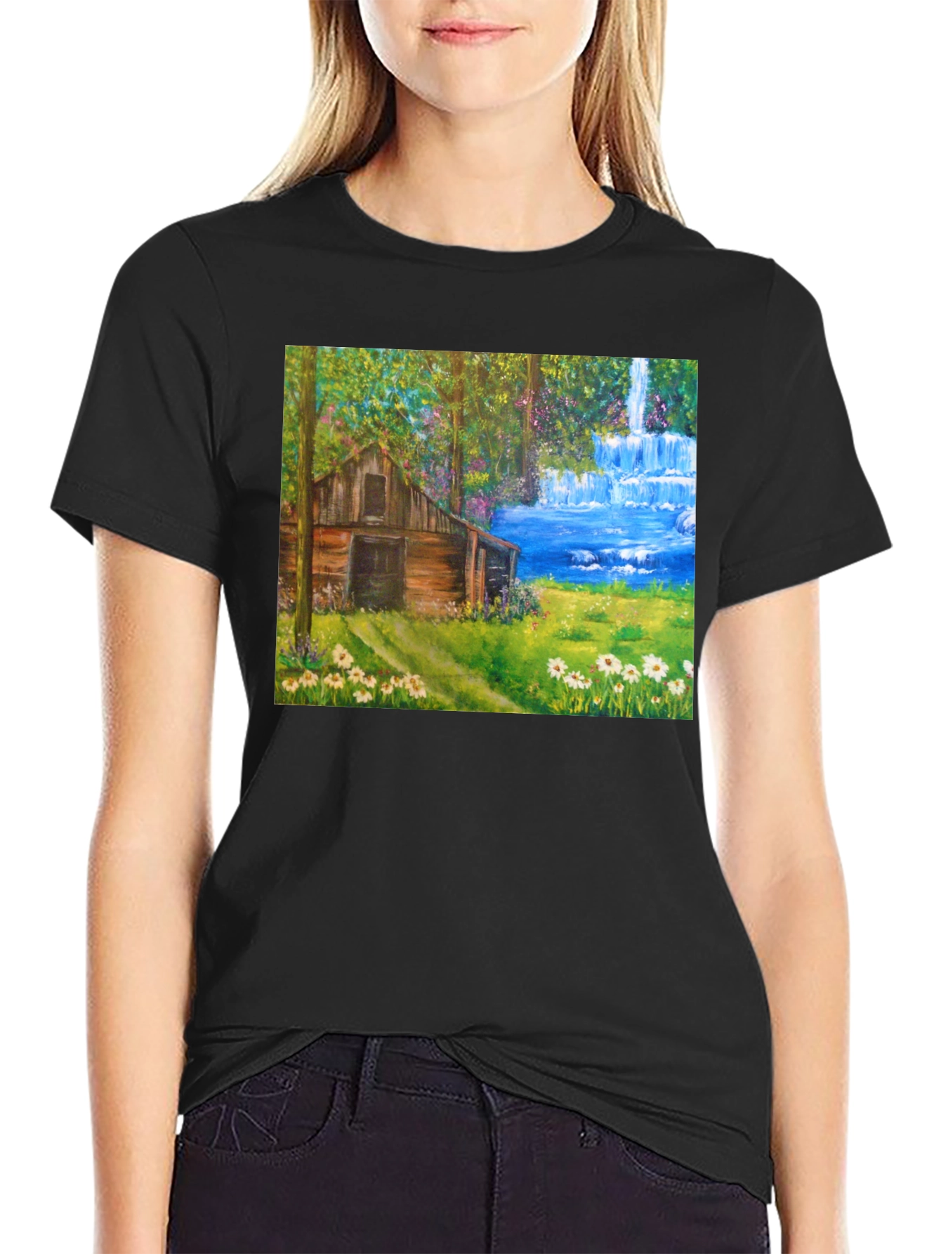 Cabin Waterfall Nature T-Shirt