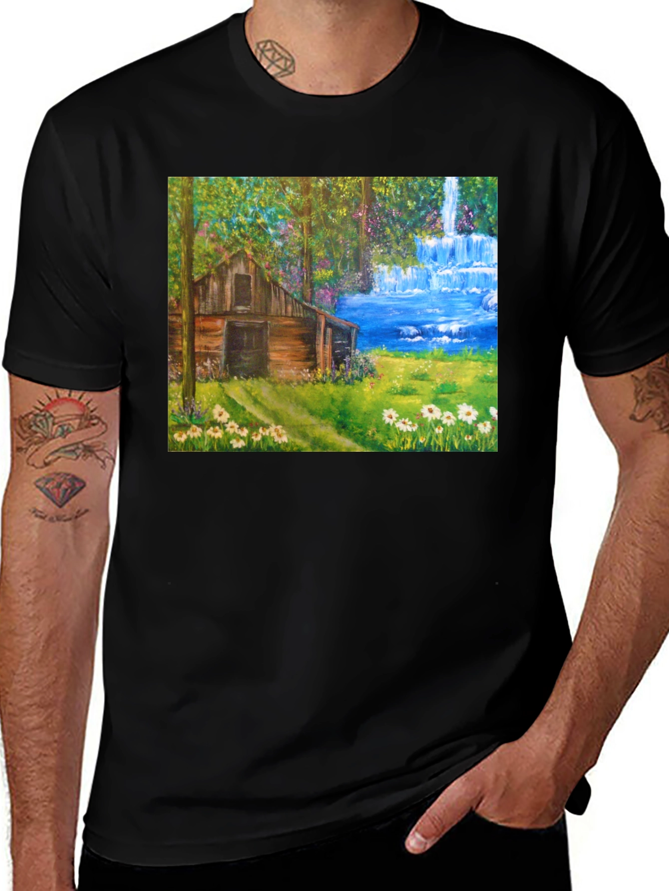 Cabin Waterfall Nature T-Shirt