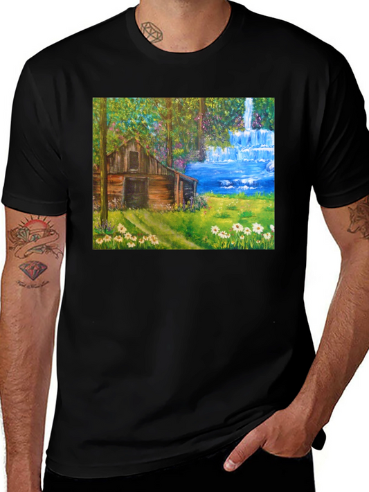 Cabin Waterfall Nature T-Shirt