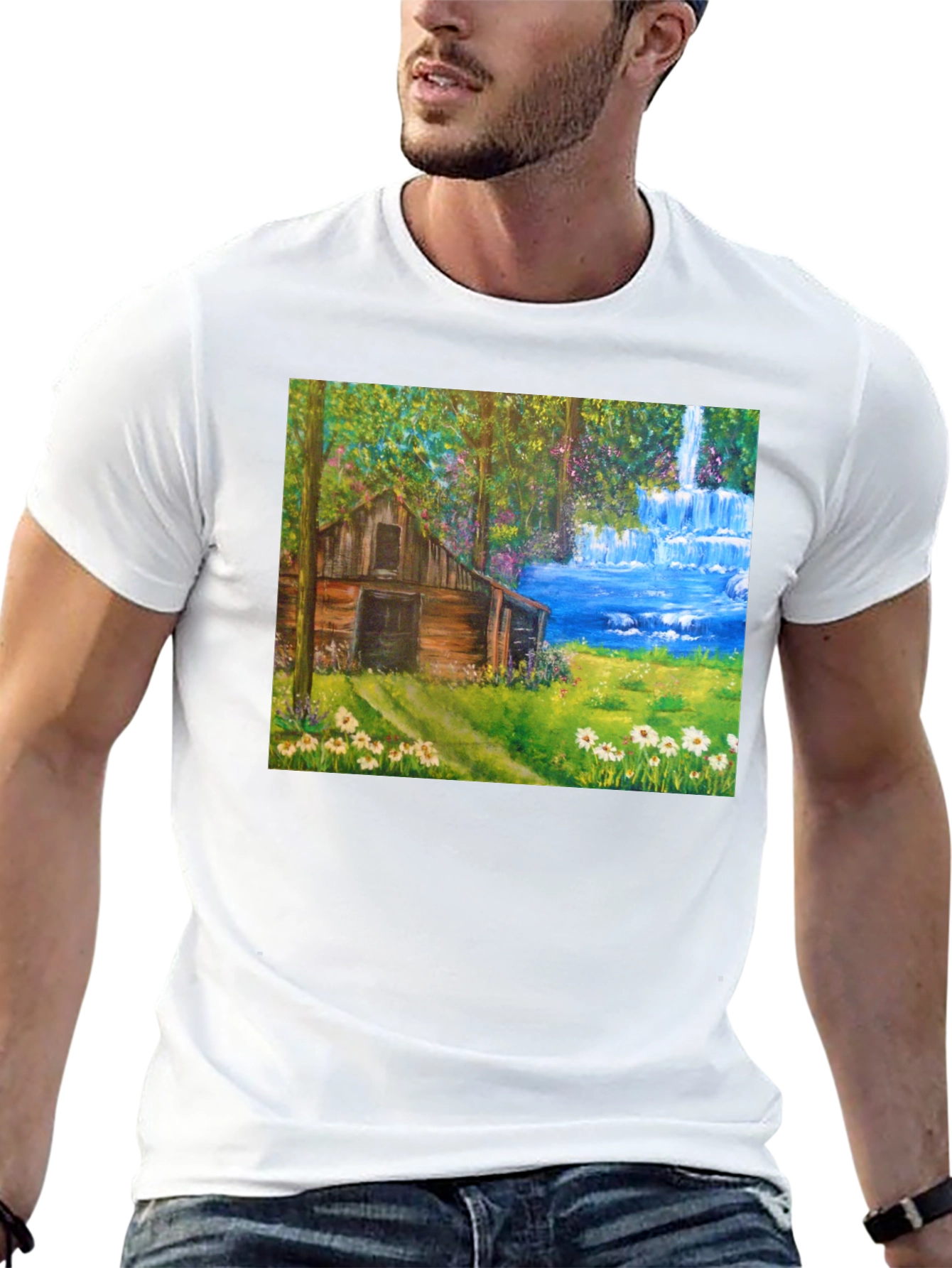 Cabin Waterfall Nature T-Shirt