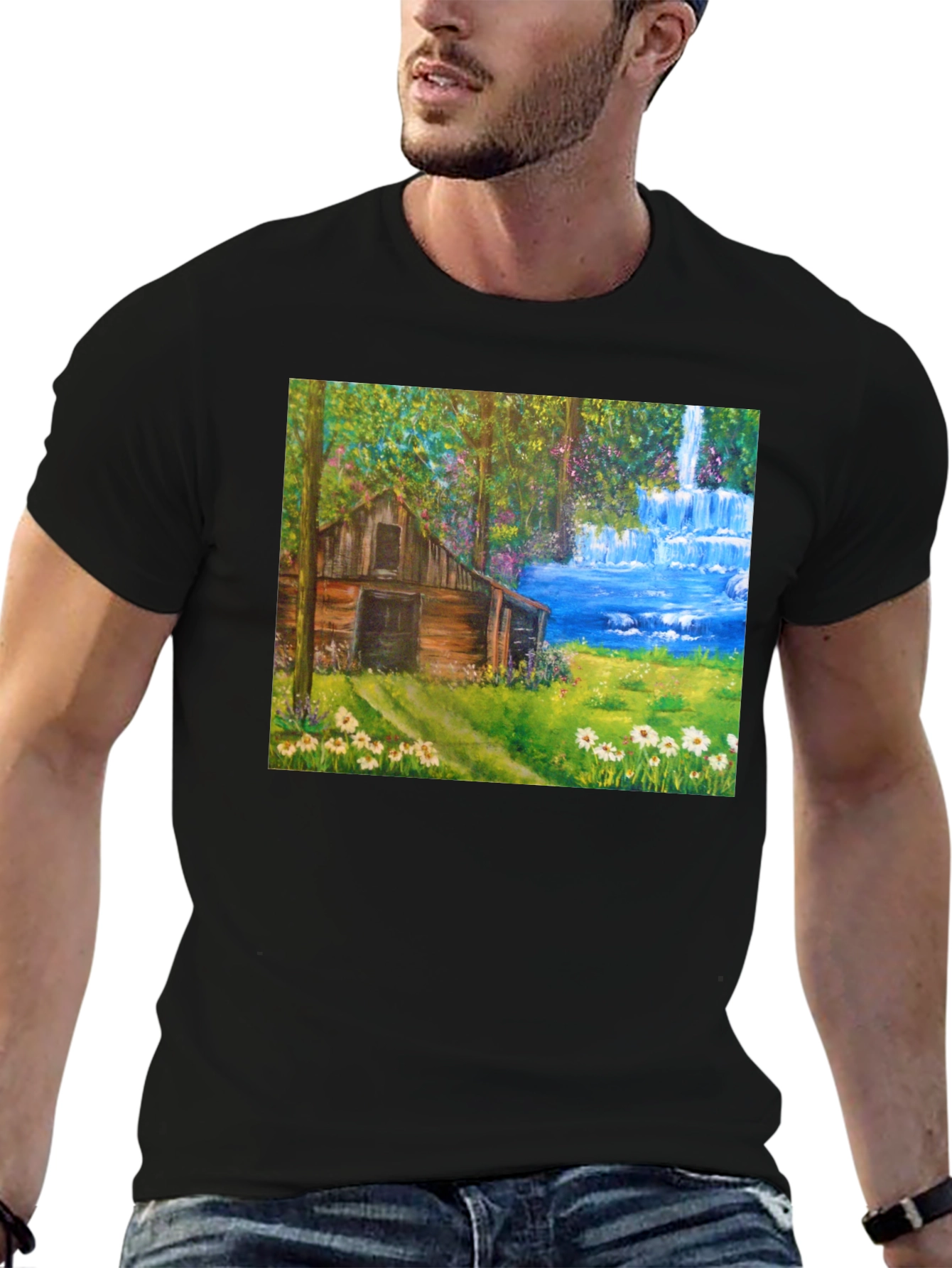 Cabin Waterfall Nature T-Shirt