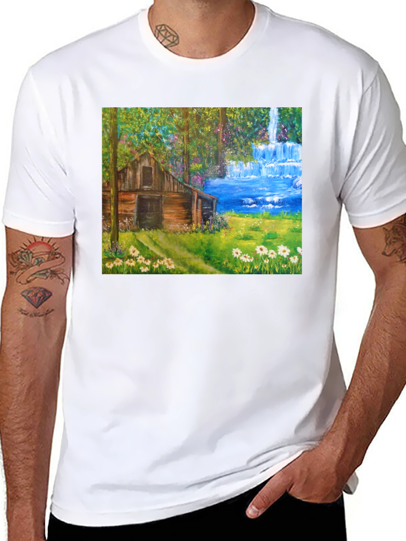 Cabin Waterfall Nature T-Shirt