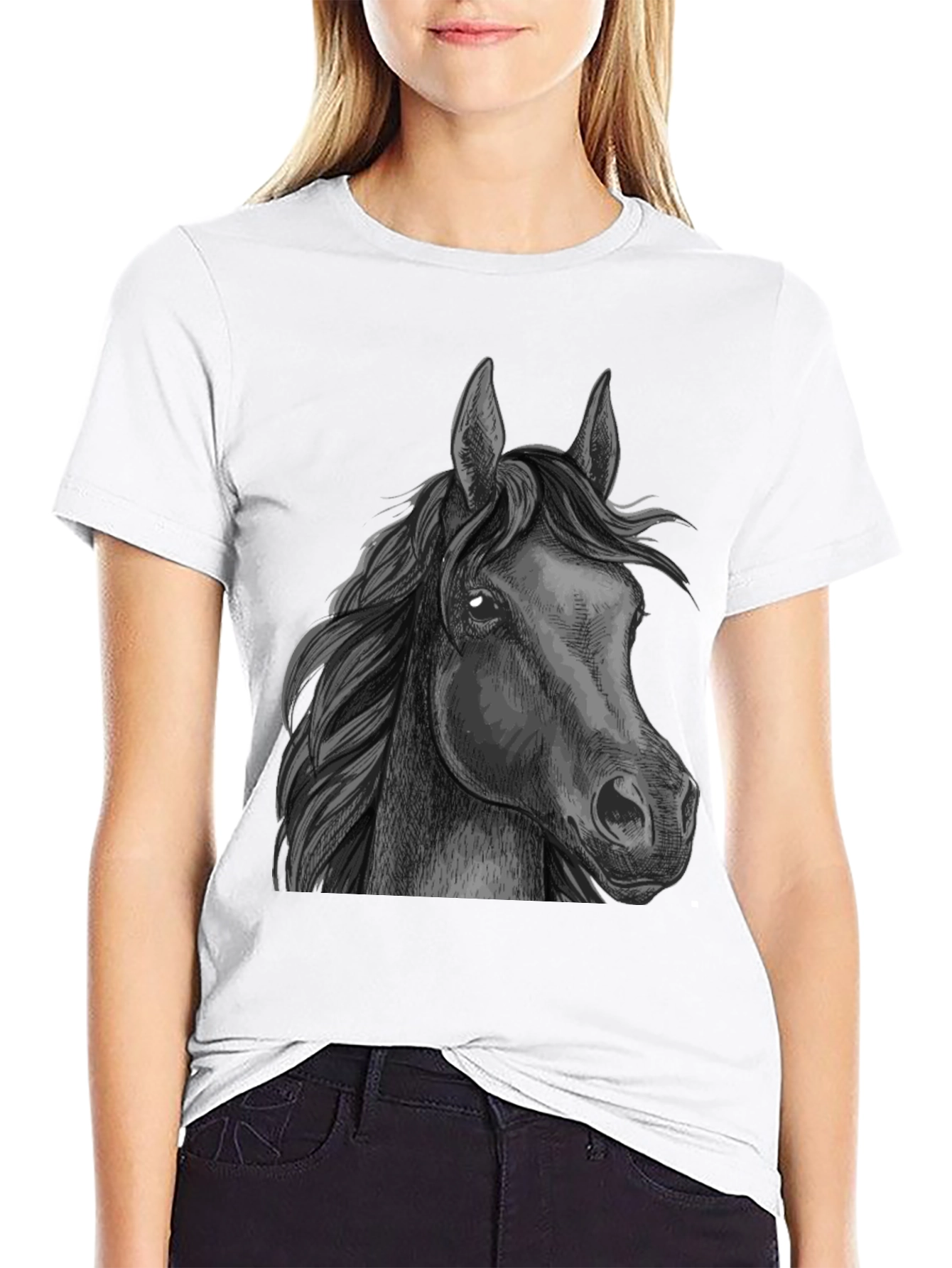 Horse Graphic Print Tee - Black Animal T-Shirt