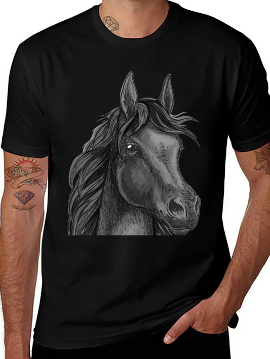 Horse Graphic Print Tee - Black Animal T-Shirt