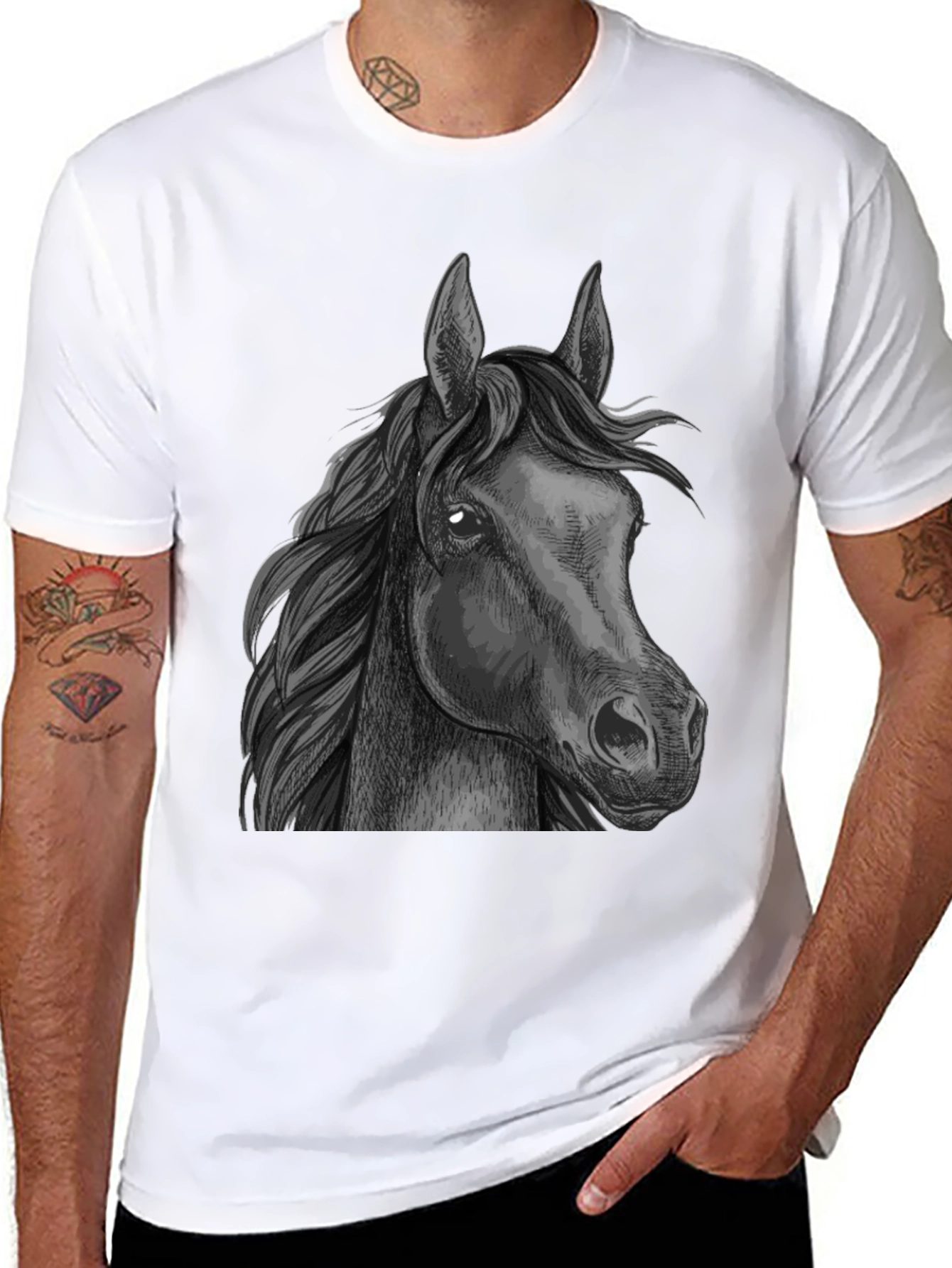 Horse Graphic Print Tee - Black Animal T-Shirt