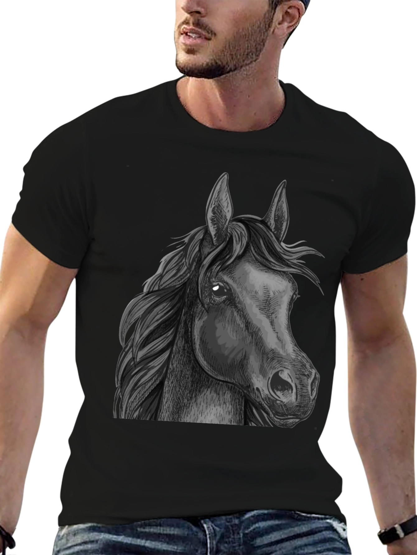 Horse Graphic Print Tee - Black Animal T-Shirt