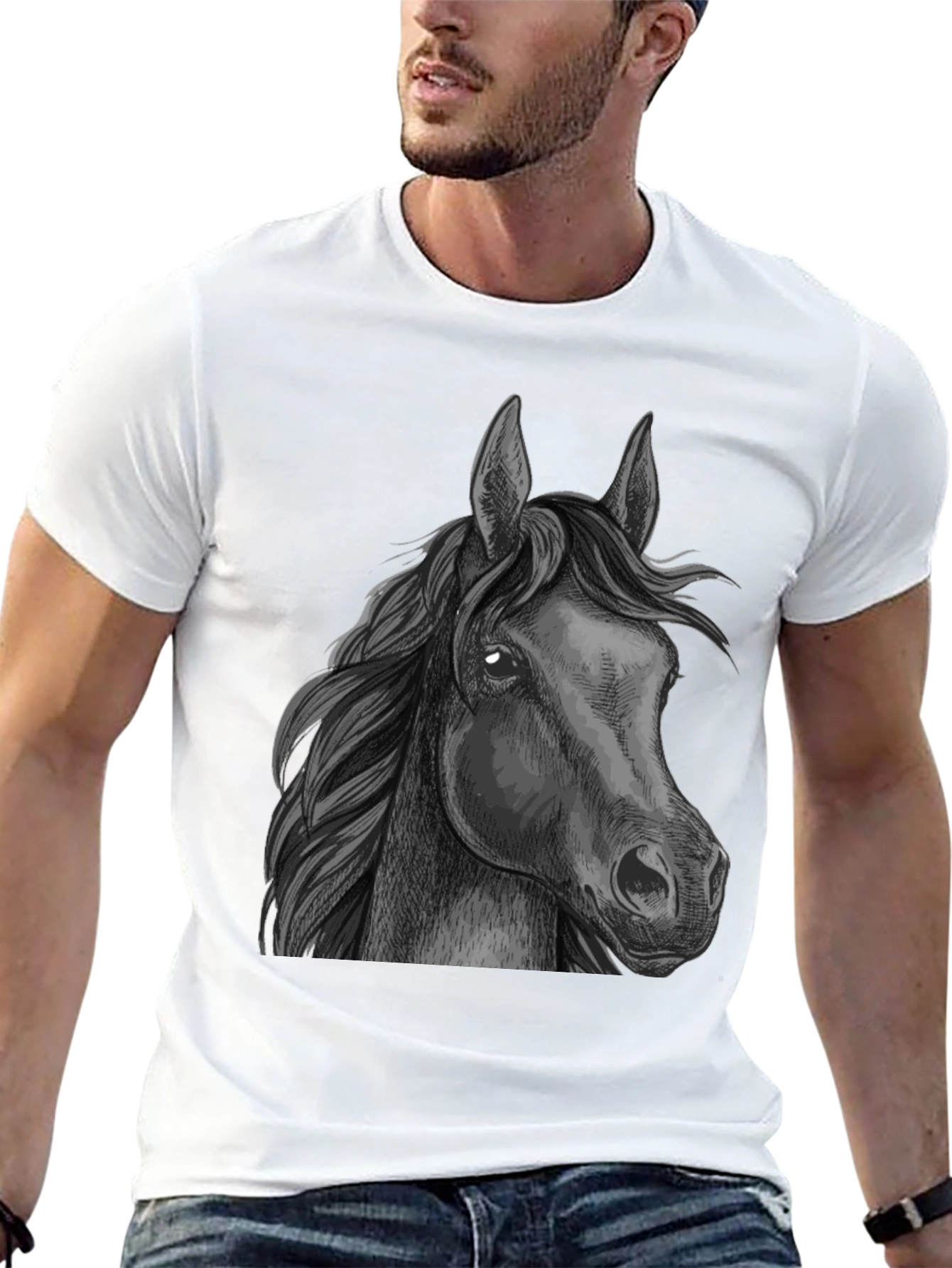 Horse Graphic Print Tee - Black Animal T-Shirt