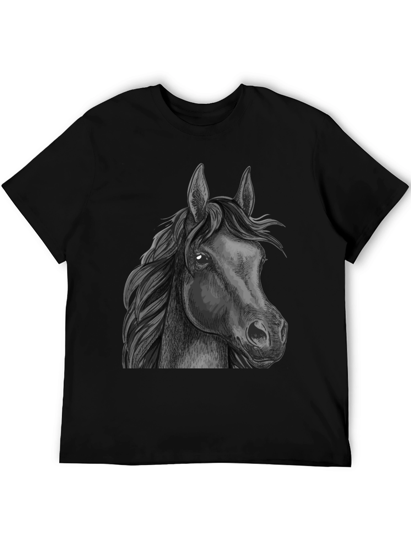 Horse Graphic Print Tee - Black Animal T-Shirt