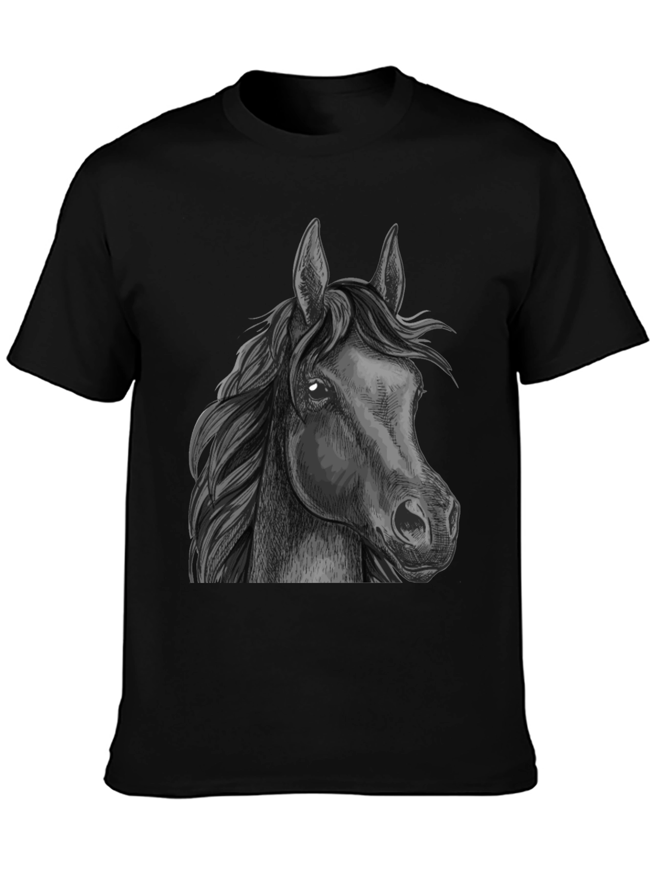 Horse Graphic Print Tee - Black Animal T-Shirt
