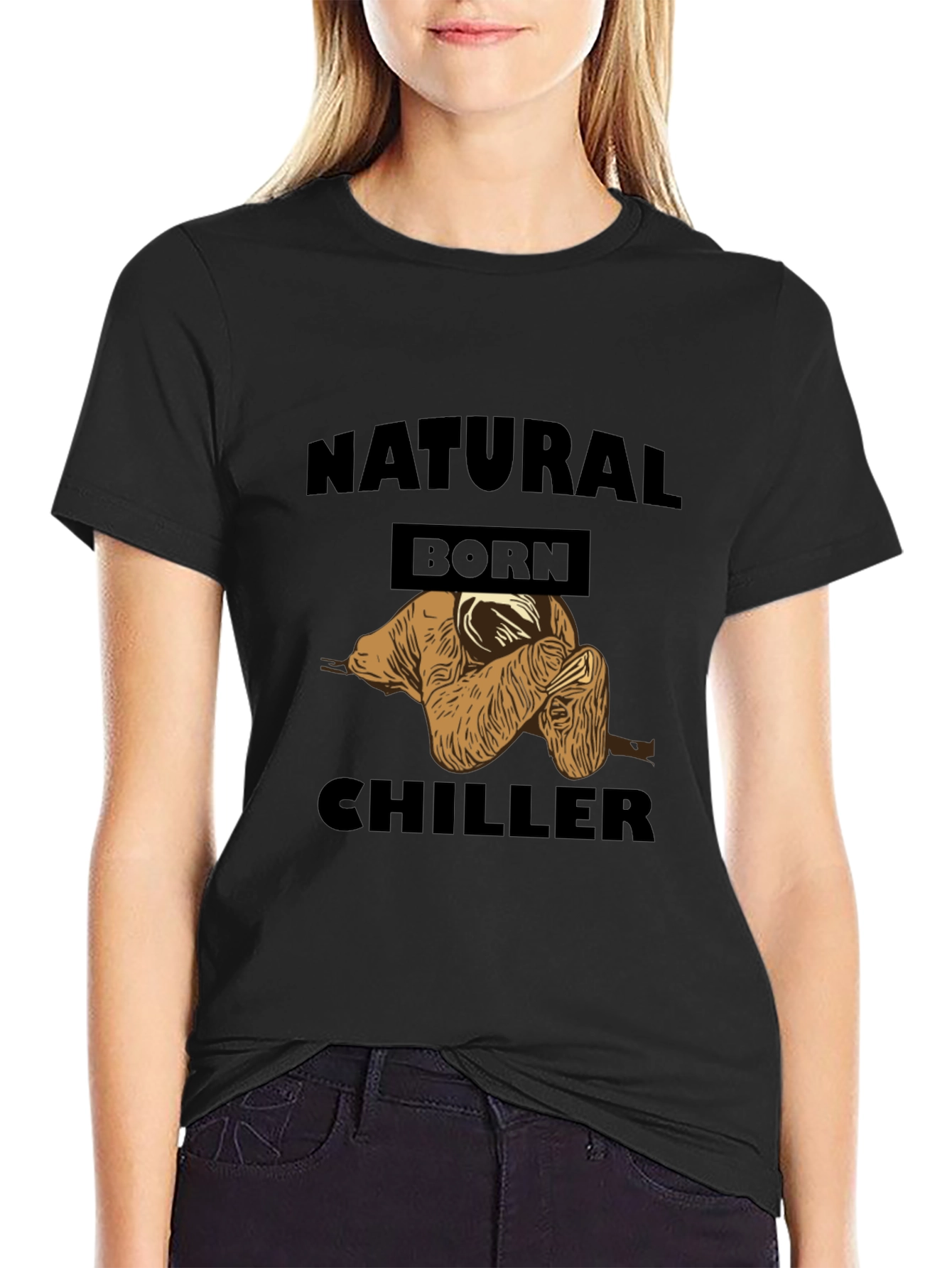 Natural Born Chiller Sloth Graphic Tee - Black
