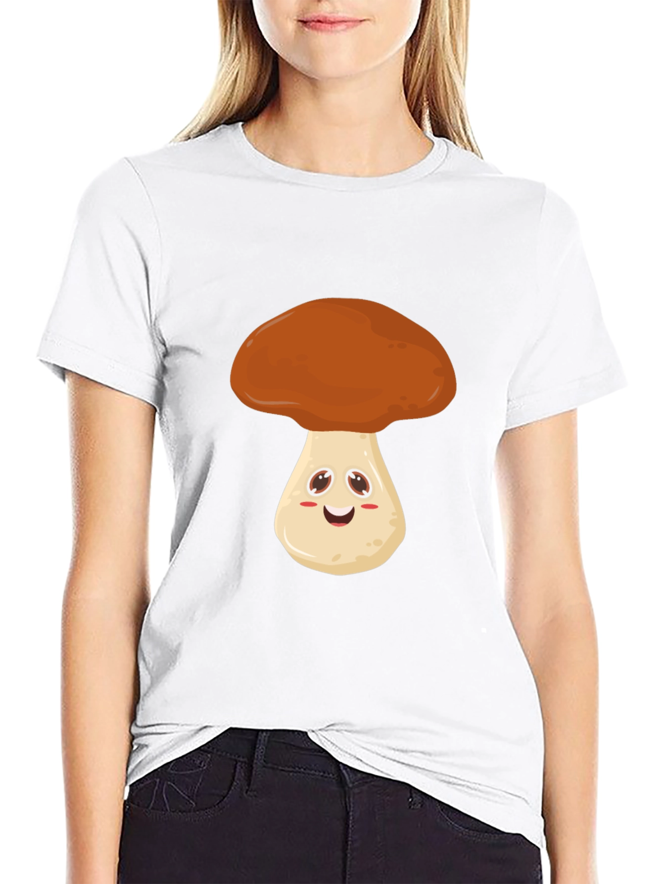 Cute Mushroom Graphic Tee - Black Cotton T-Shirt