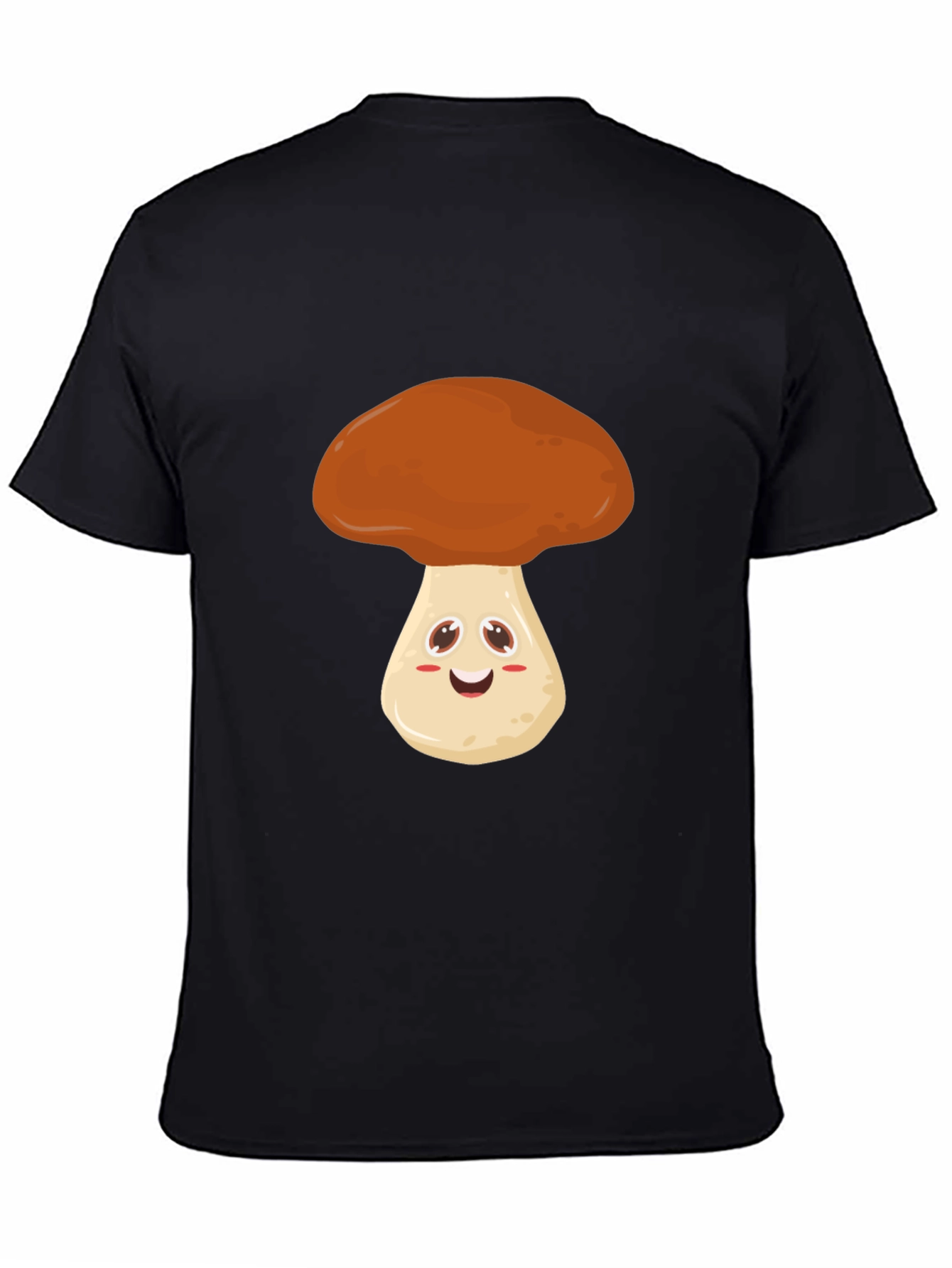 Cute Mushroom Graphic Tee - Black Cotton T-Shirt