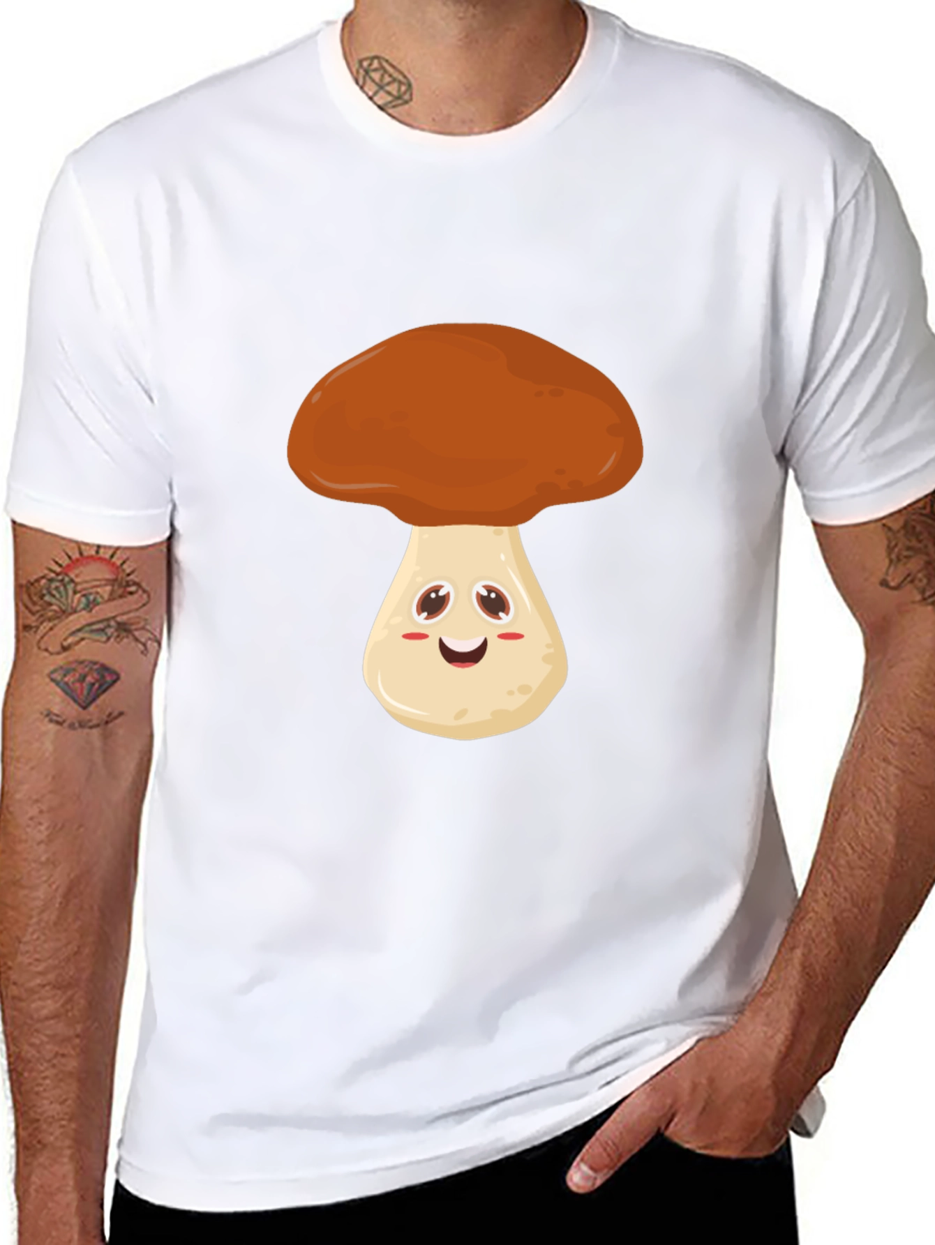 Cute Mushroom Graphic Tee - Black Cotton T-Shirt