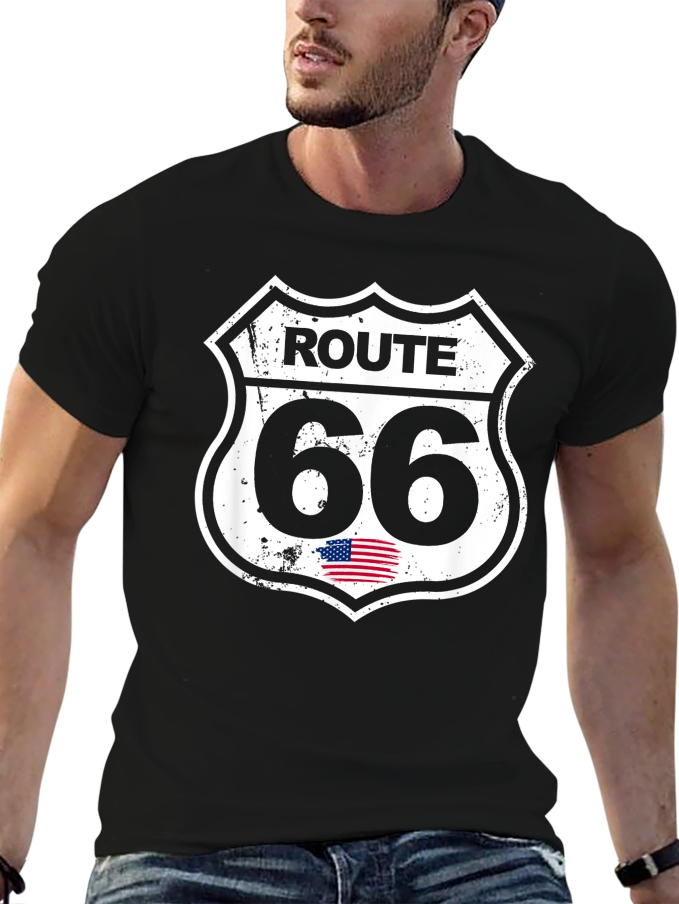 Route 66 Graphic Tee - Black Cotton T-Shirt
