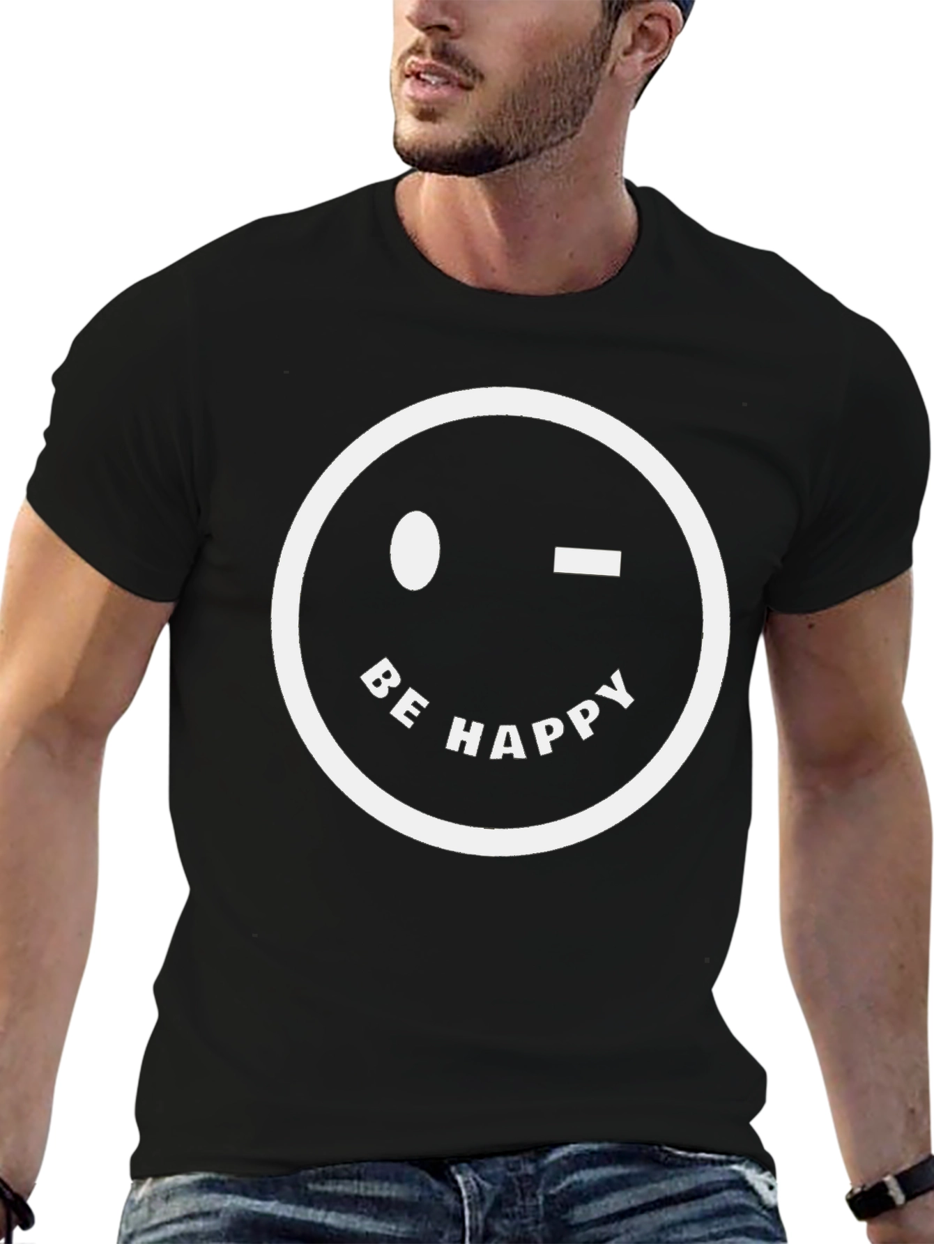 Be Happy Winking Face Graphic T-Shirt