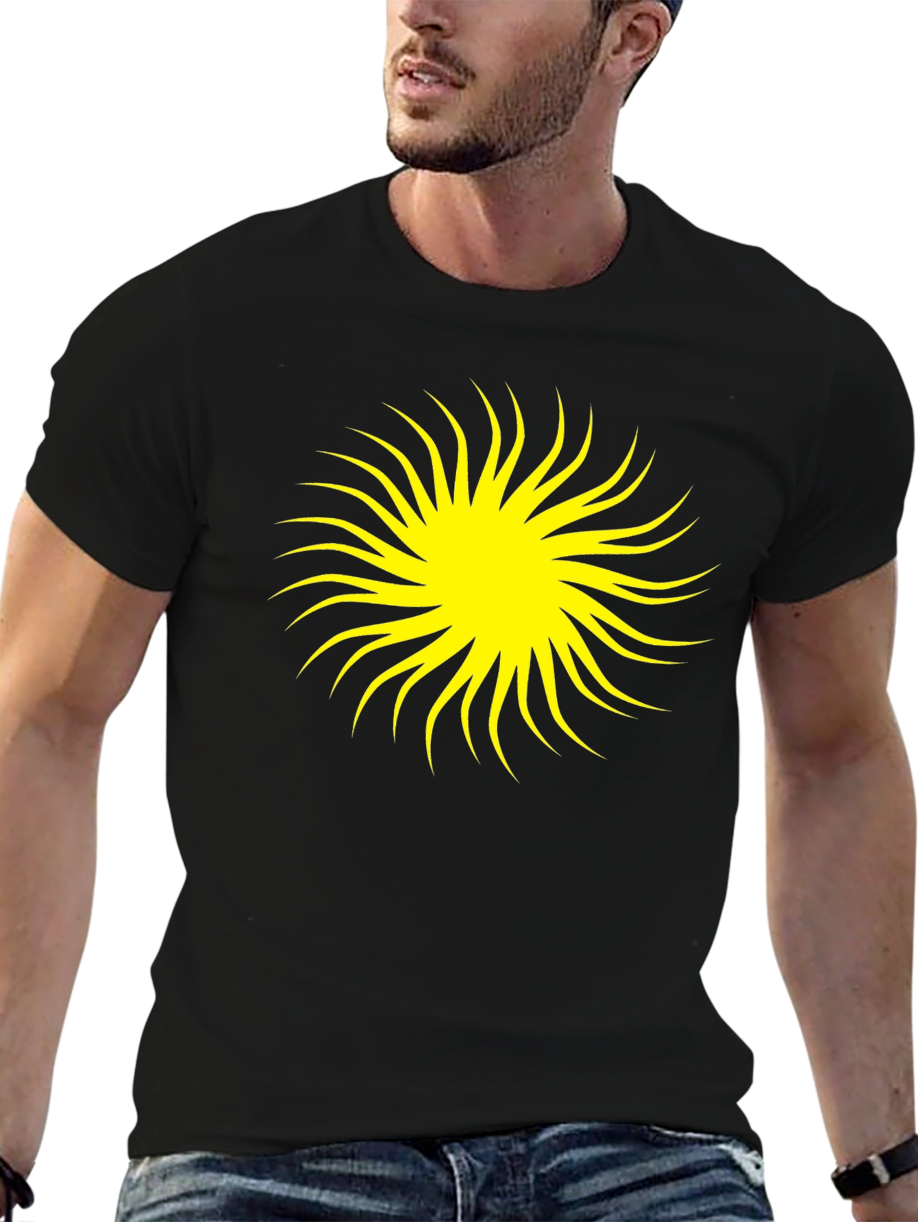 Black Tee with Yellow Burst Graphic