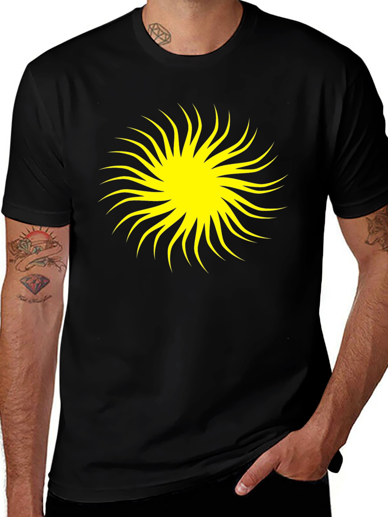 Black Tee with Yellow Burst Graphic