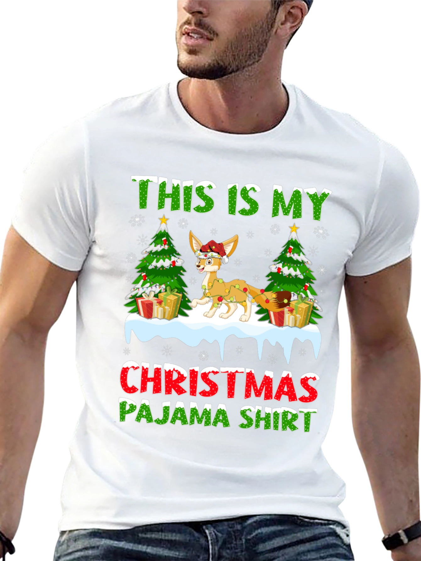 Christmas Pajama Shirt Fennec Fox Holiday Tee