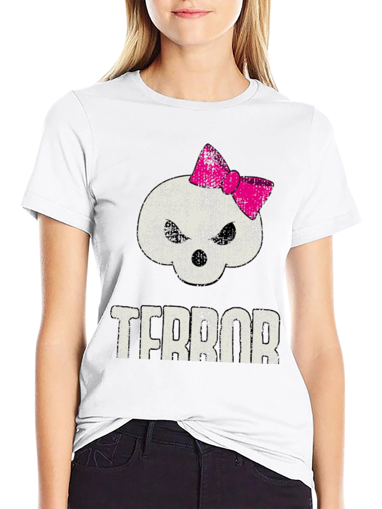 Terror Skull with Bow Graphic T-Shirt