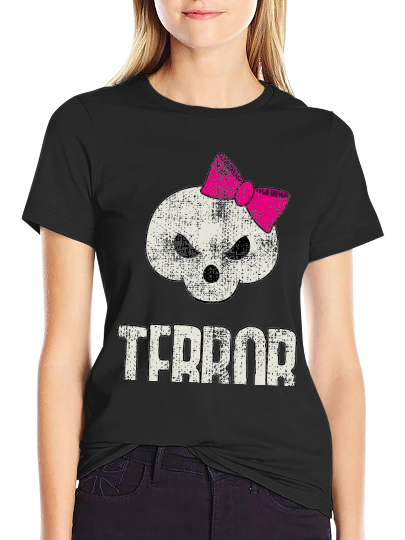 Terror Skull with Bow Graphic T-Shirt