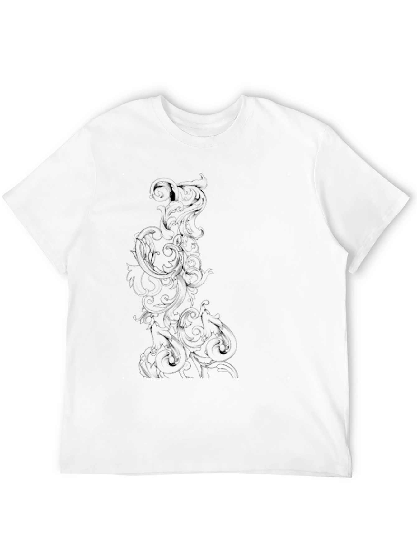Elegant Black T-Shirt with Ornate Scroll Design