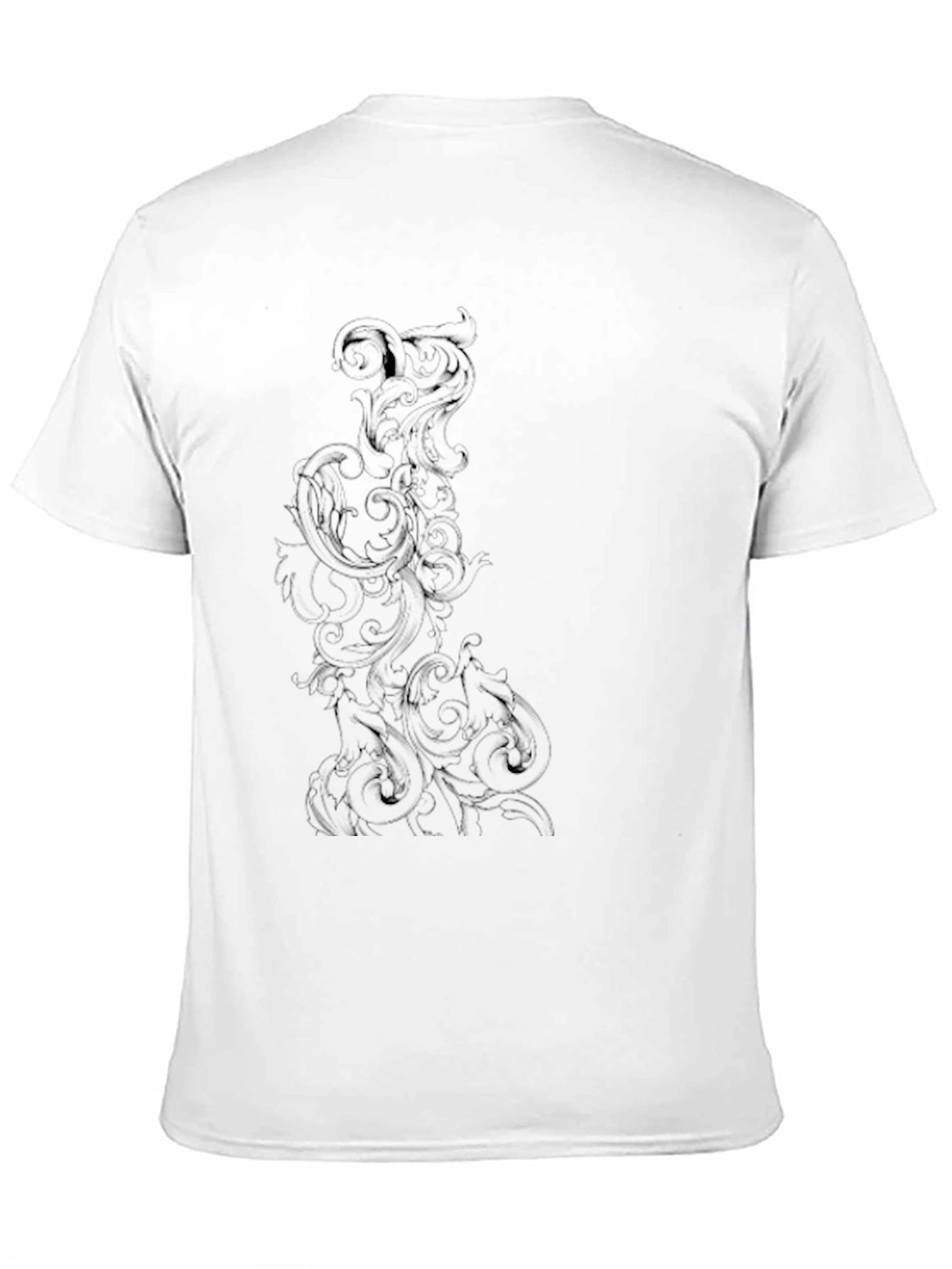 Elegant Black T-Shirt with Ornate Scroll Design