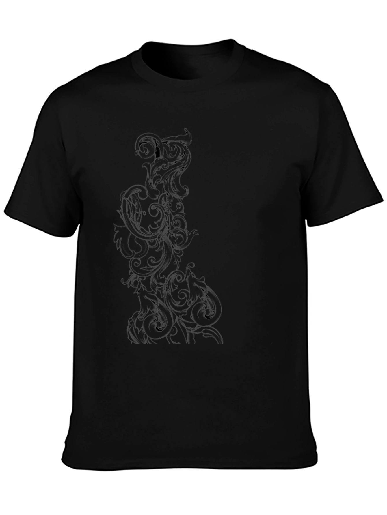 Elegant Black T-Shirt with Ornate Scroll Design