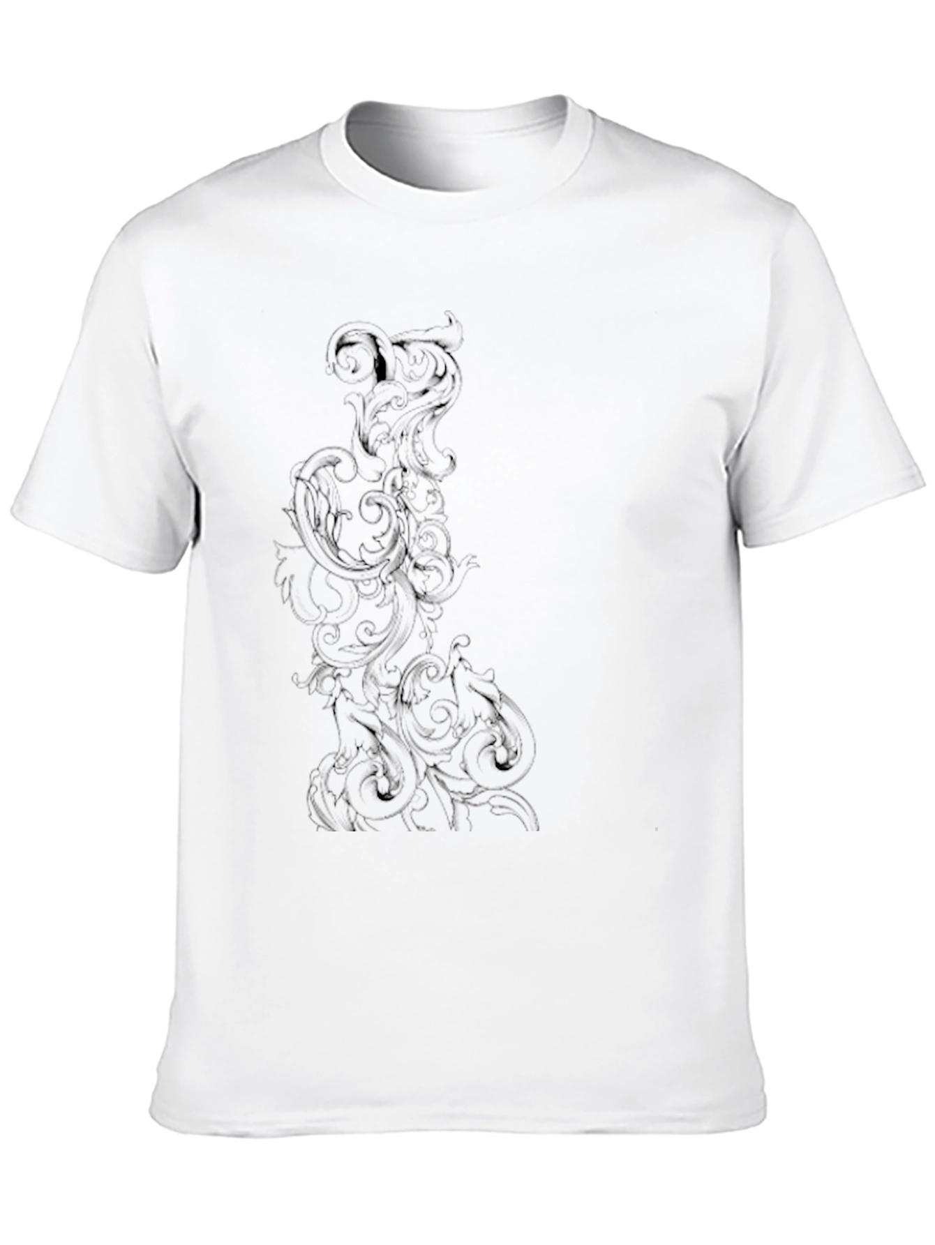Elegant Black T-Shirt with Ornate Scroll Design