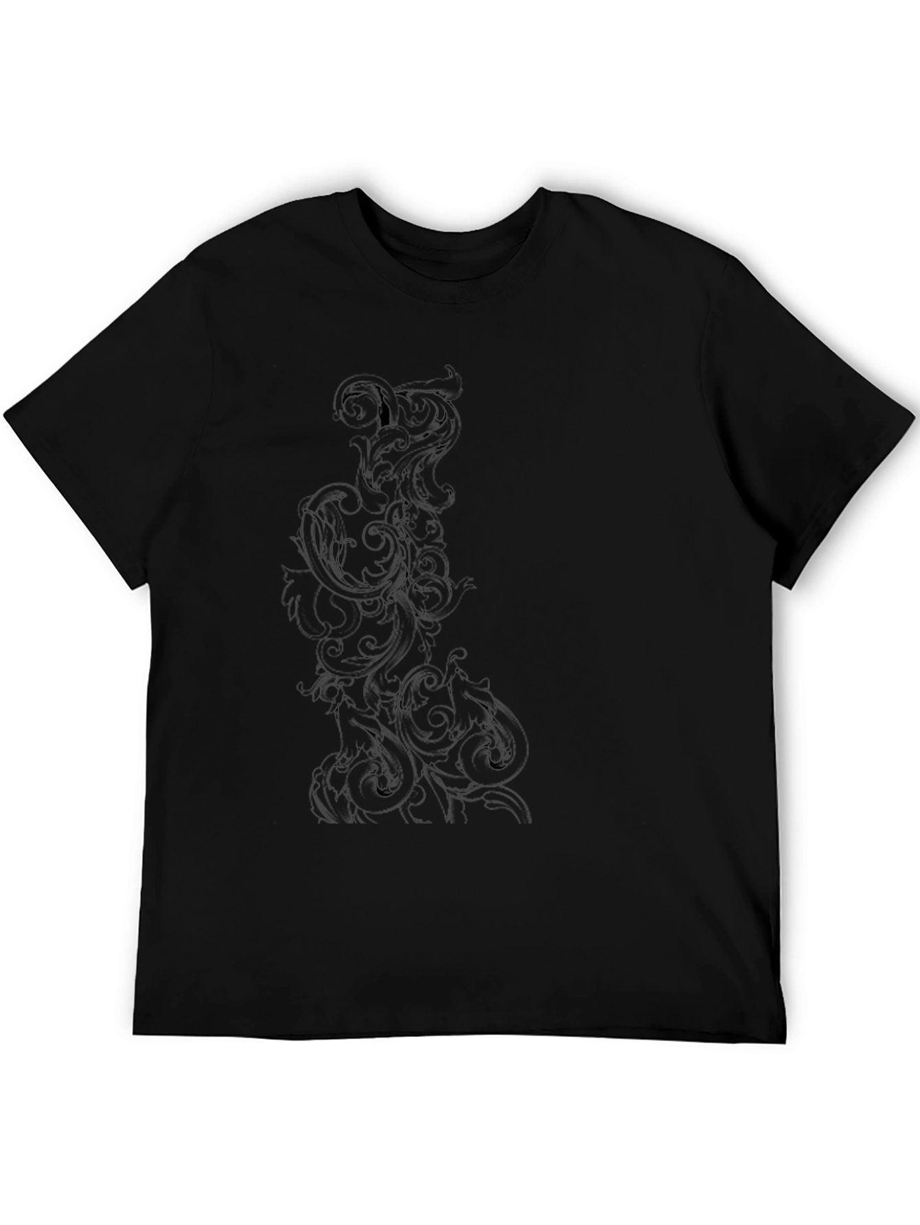 Elegant Black T-Shirt with Ornate Scroll Design