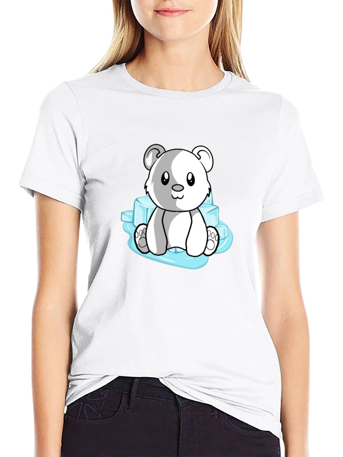 Cute Polar Bear on Ice Mens Black T-Shirt
