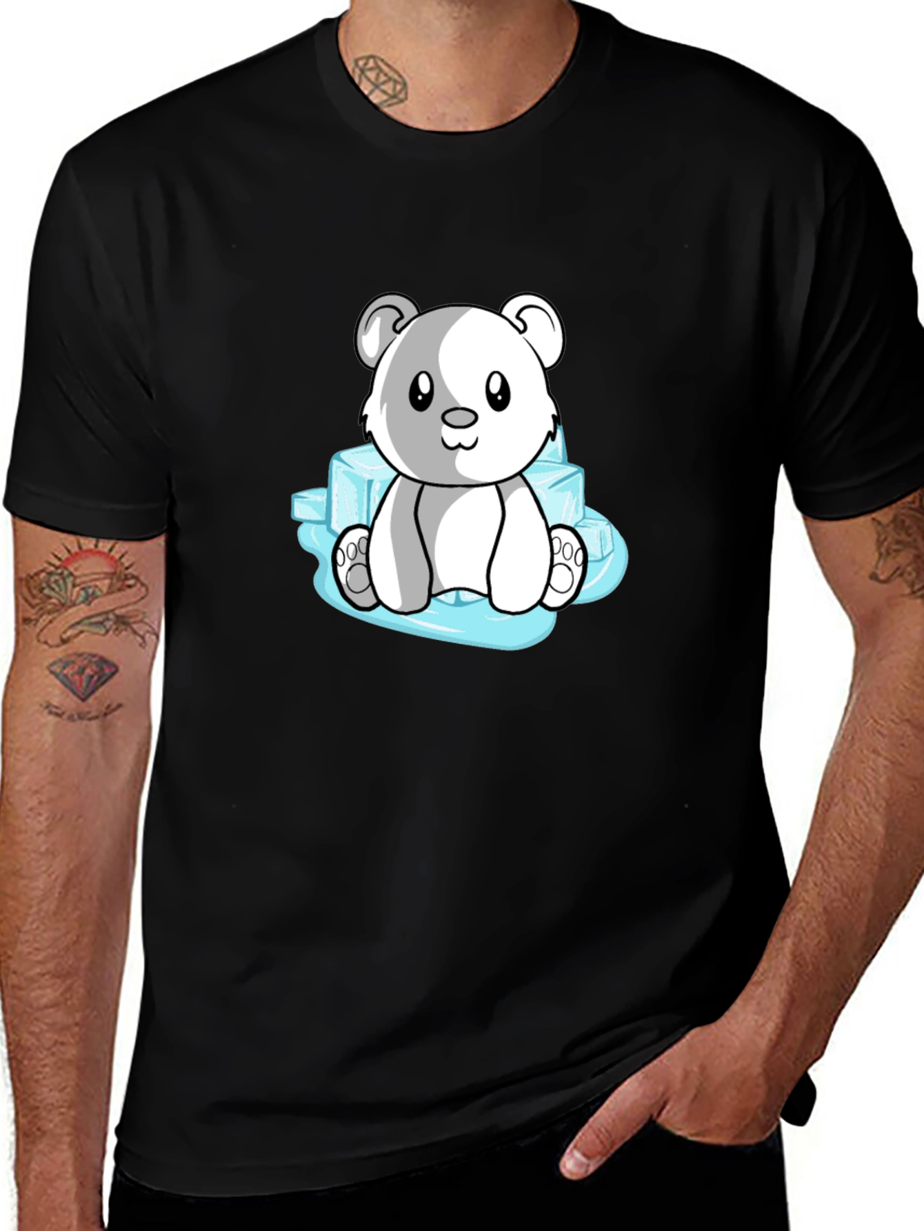 Cute Polar Bear on Ice Mens Black T-Shirt