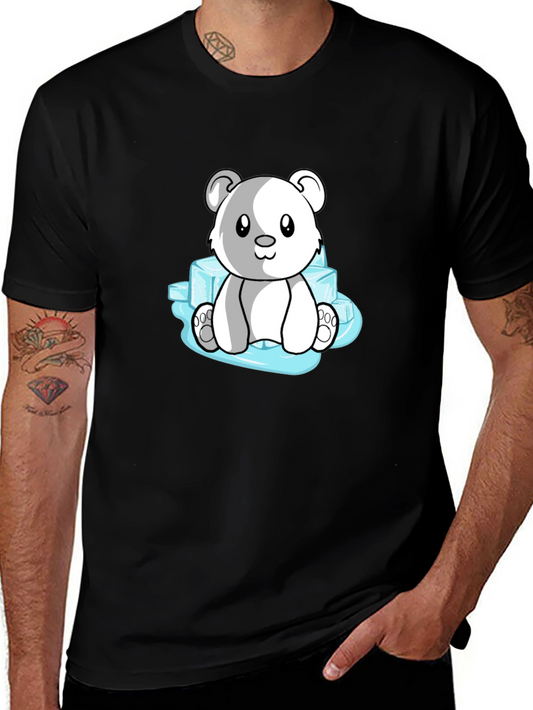 Cute Polar Bear on Ice Mens Black T-Shirt