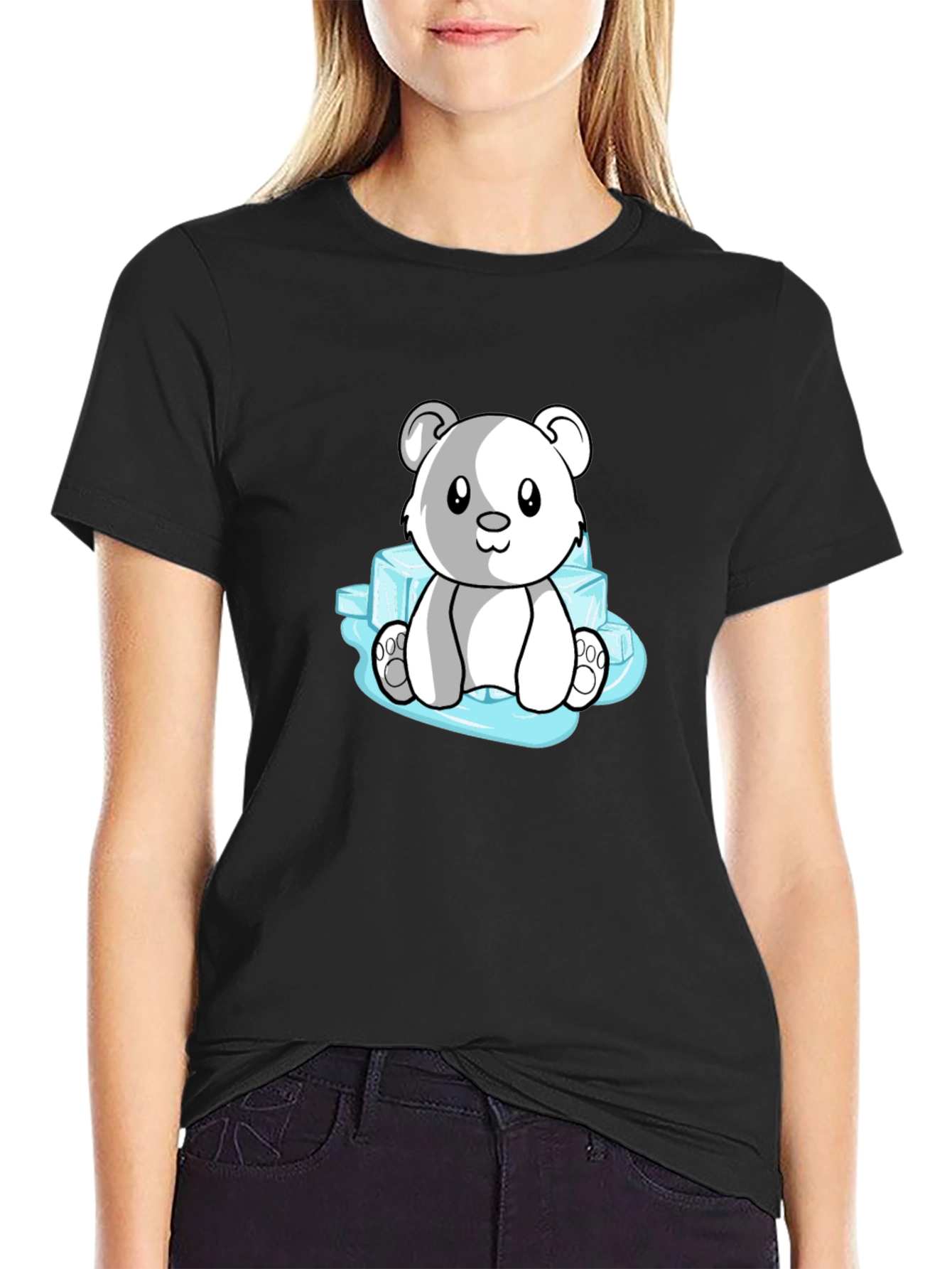 Cute Polar Bear on Ice Mens Black T-Shirt