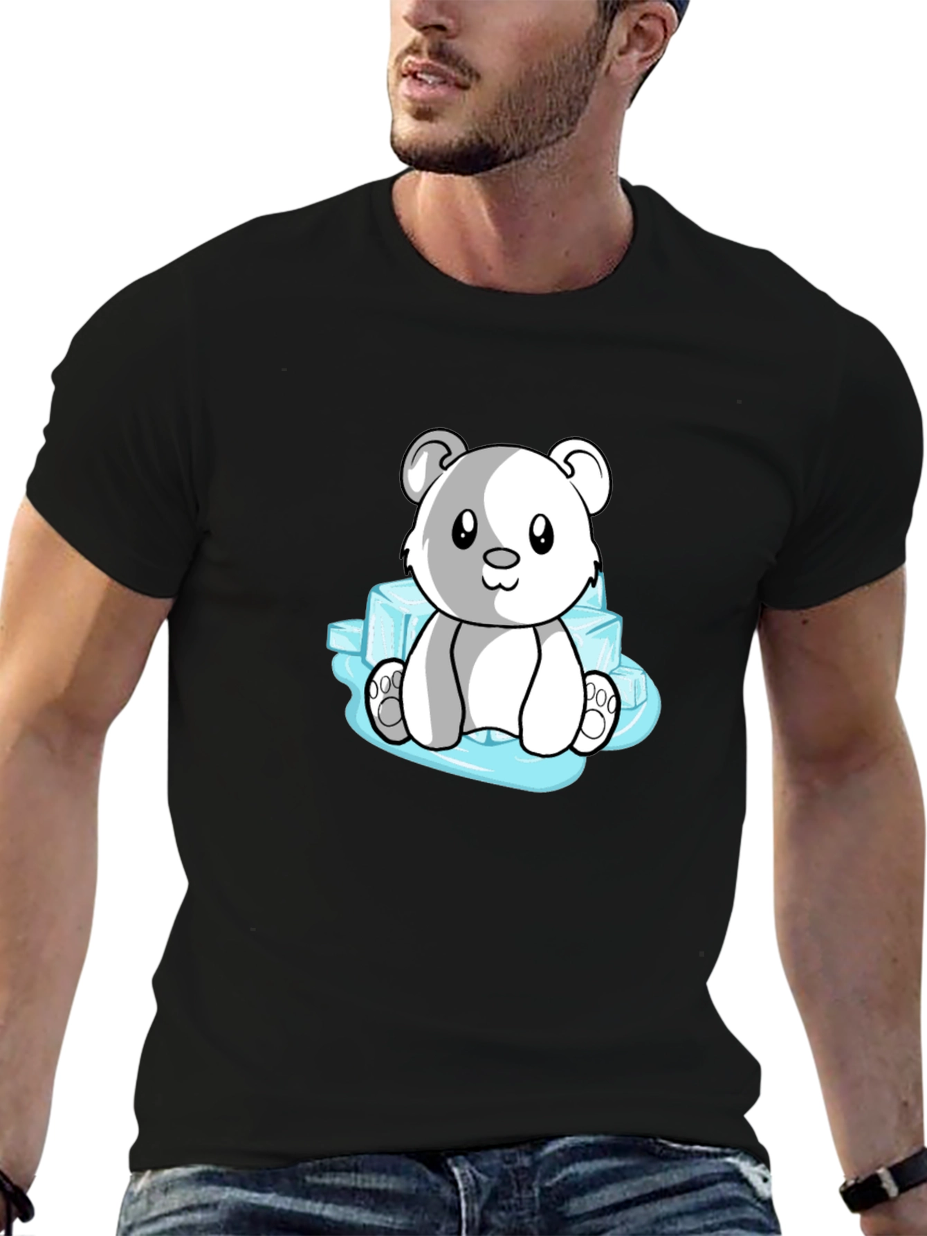 Cute Polar Bear on Ice Mens Black T-Shirt