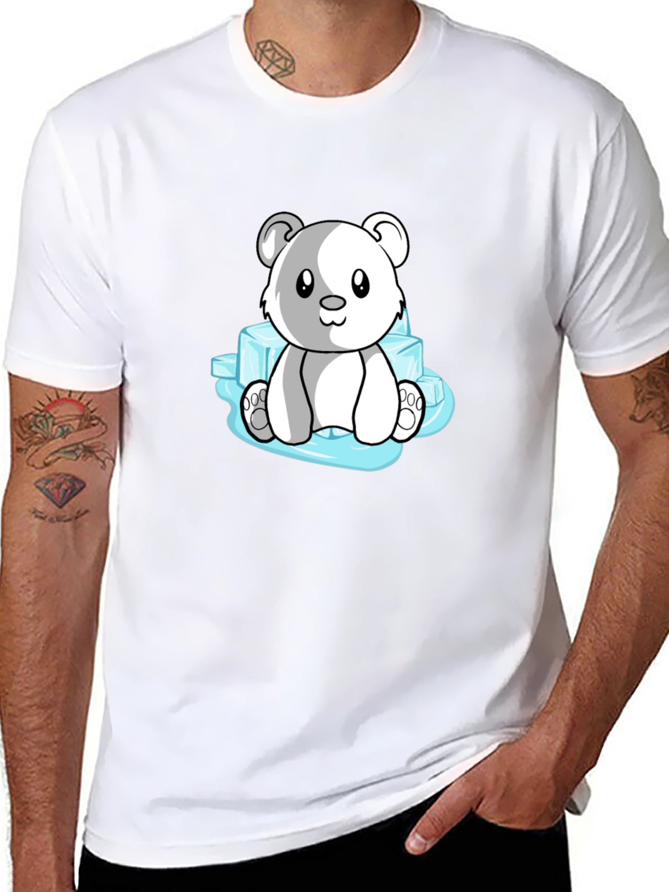 Cute Polar Bear on Ice Mens Black T-Shirt