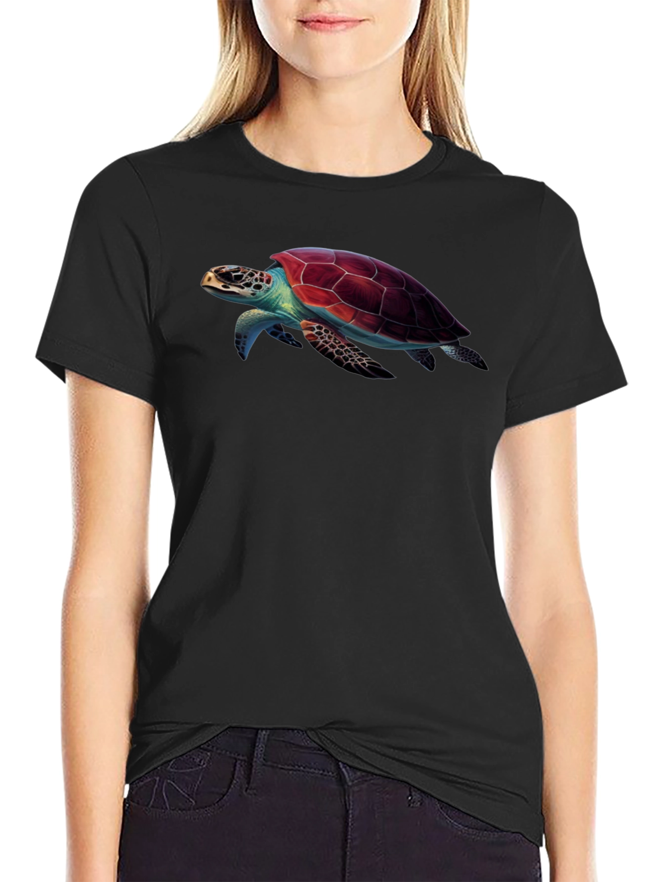 Sea Turtle Graphic Print Black T-Shirt