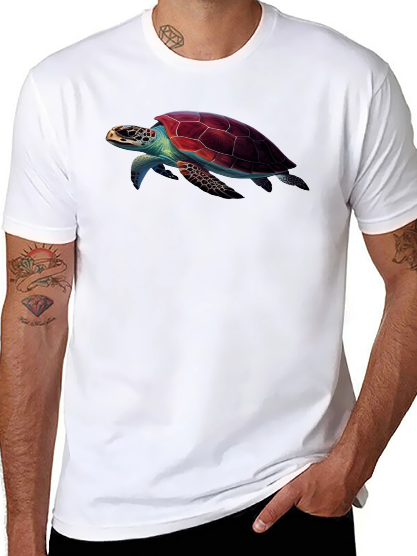 Sea Turtle Graphic Print Black T-Shirt