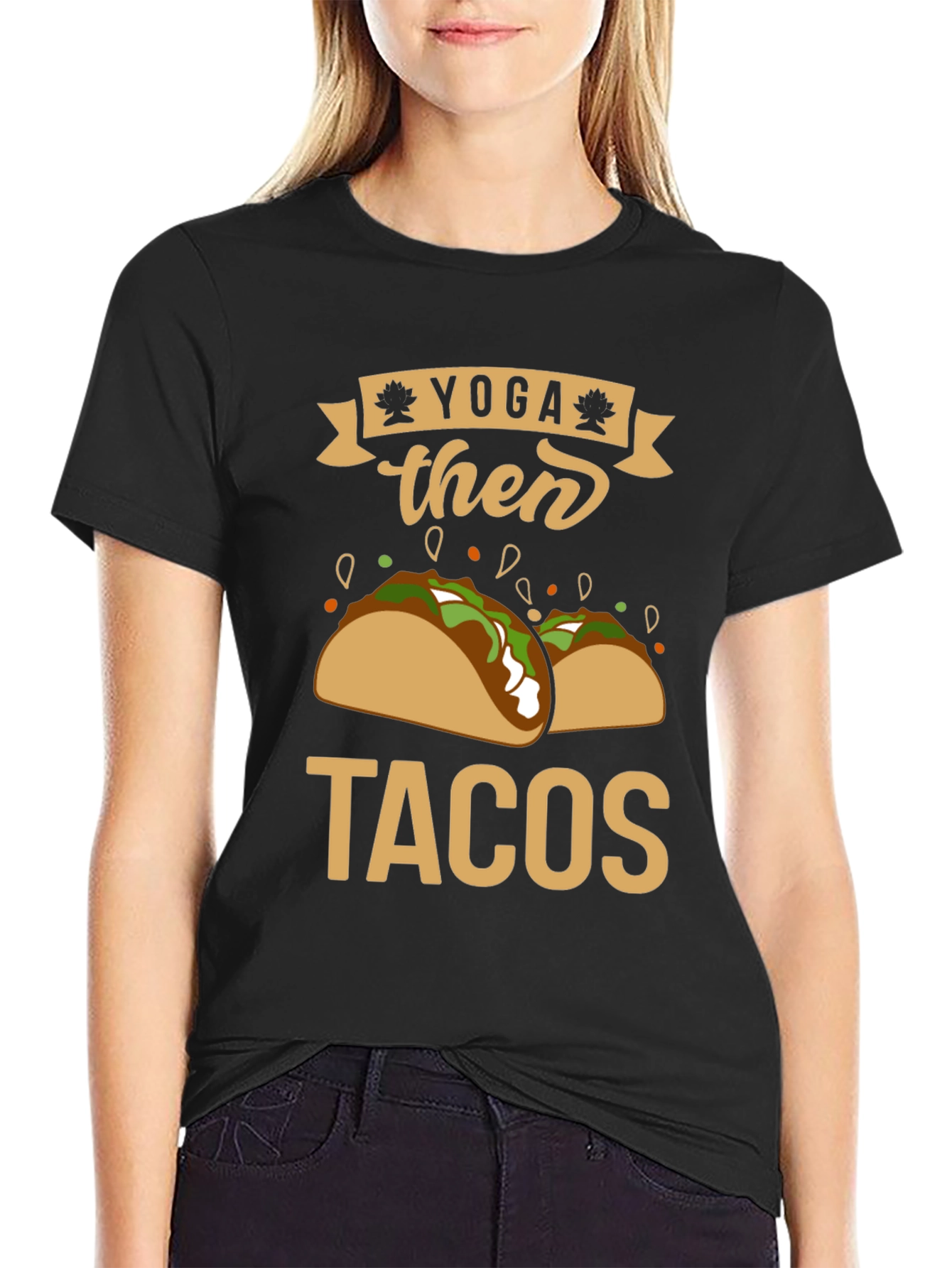 Yoga Then Tacos Black Graphic Tee Shirt