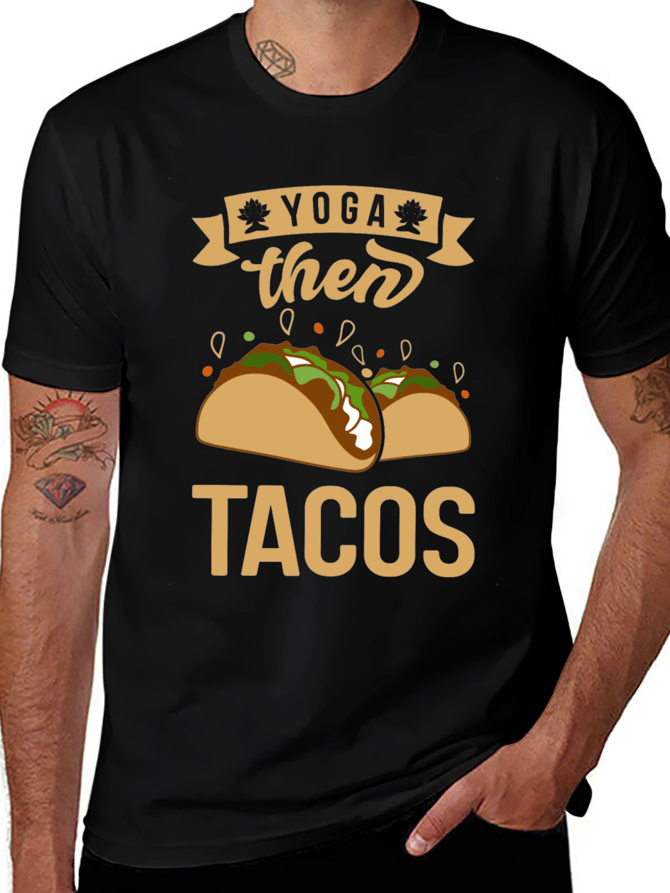 Yoga Then Tacos Black Graphic Tee Shirt
