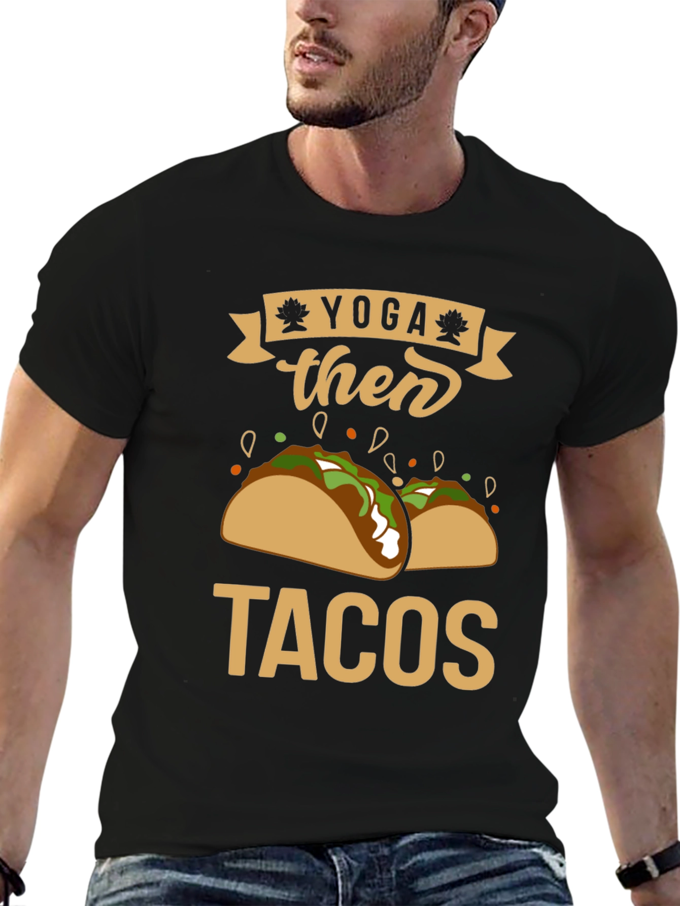Yoga Then Tacos Black Graphic Tee Shirt