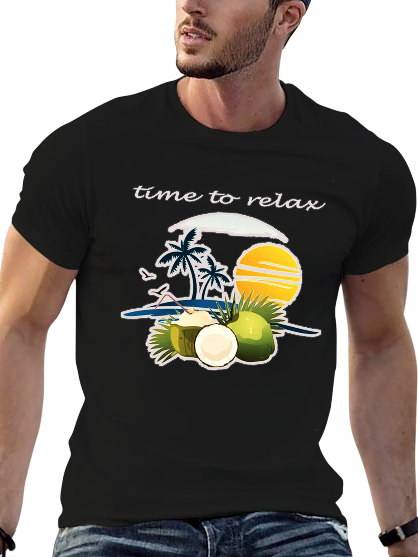 Time to Relax Graphic T-Shirt: Coconut Beach Theme