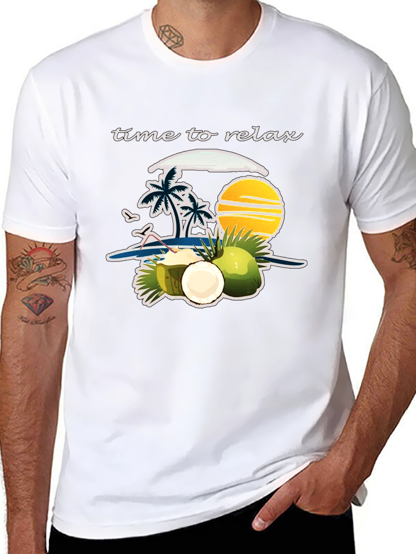 Time to Relax Graphic T-Shirt: Coconut Beach Theme