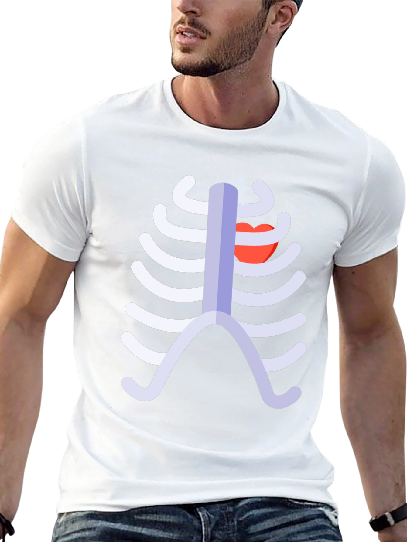Skeleton Rib Cage Heart Graphic Tee - Black
