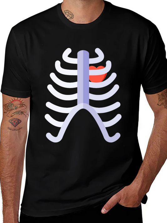 Skeleton Rib Cage Heart Graphic Tee - Black