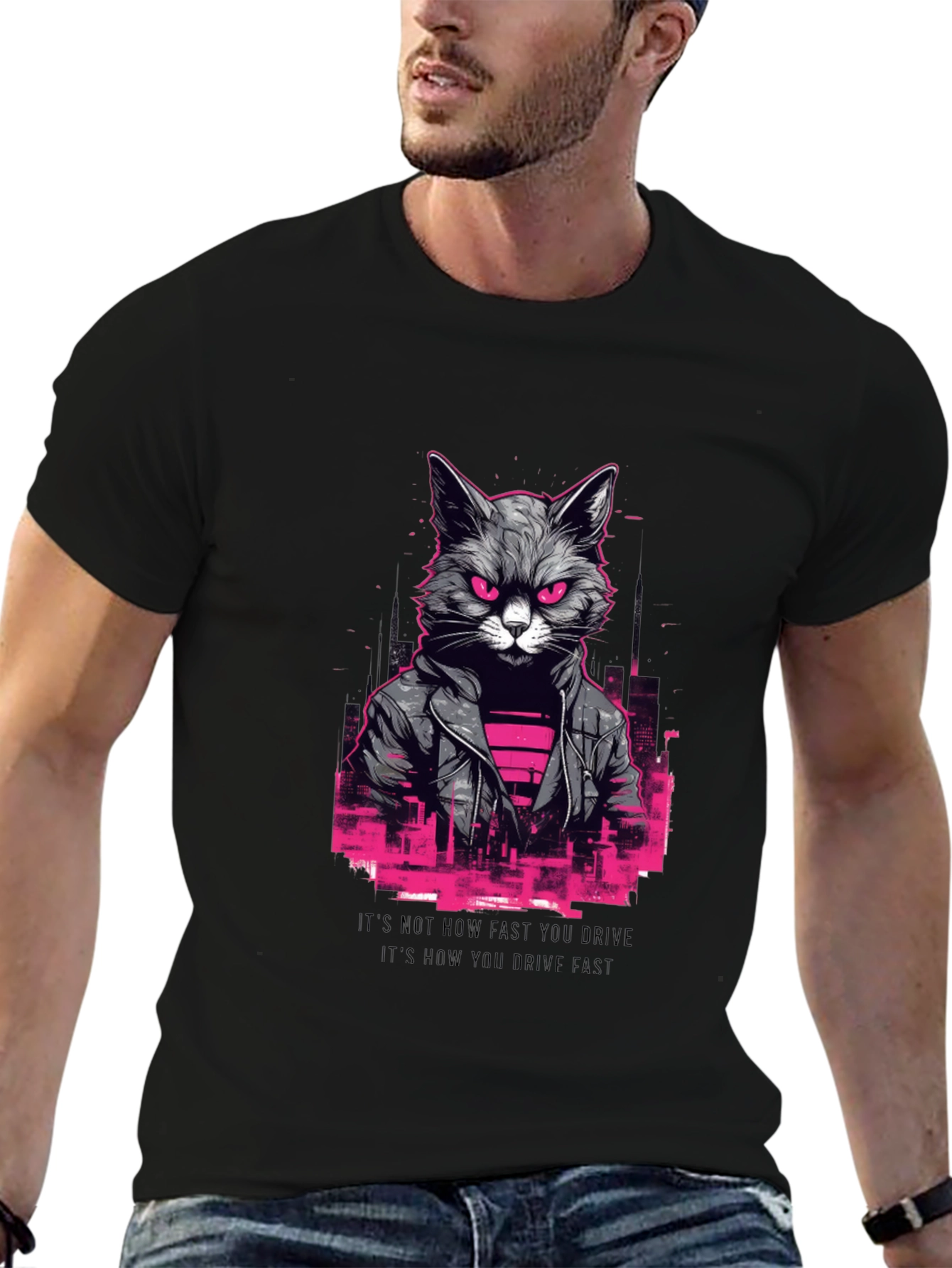 Cyberpunk Cat T-Shirt - Black