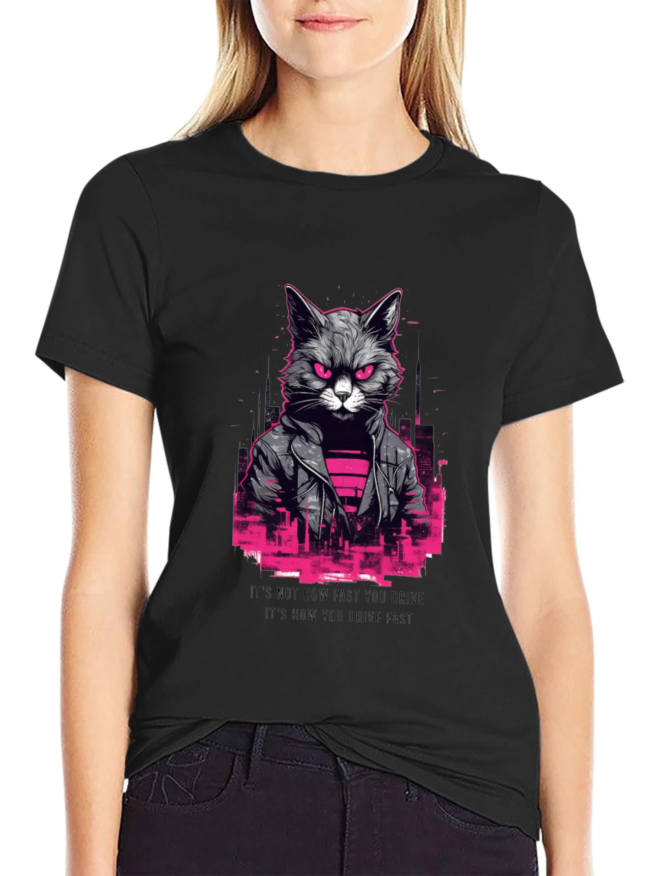 Cyberpunk Cat T-Shirt - Black