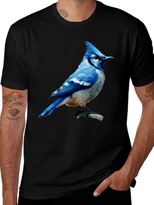 Geometric Blue Jay Graphic Tee - Stylish Bird Lover Shirt