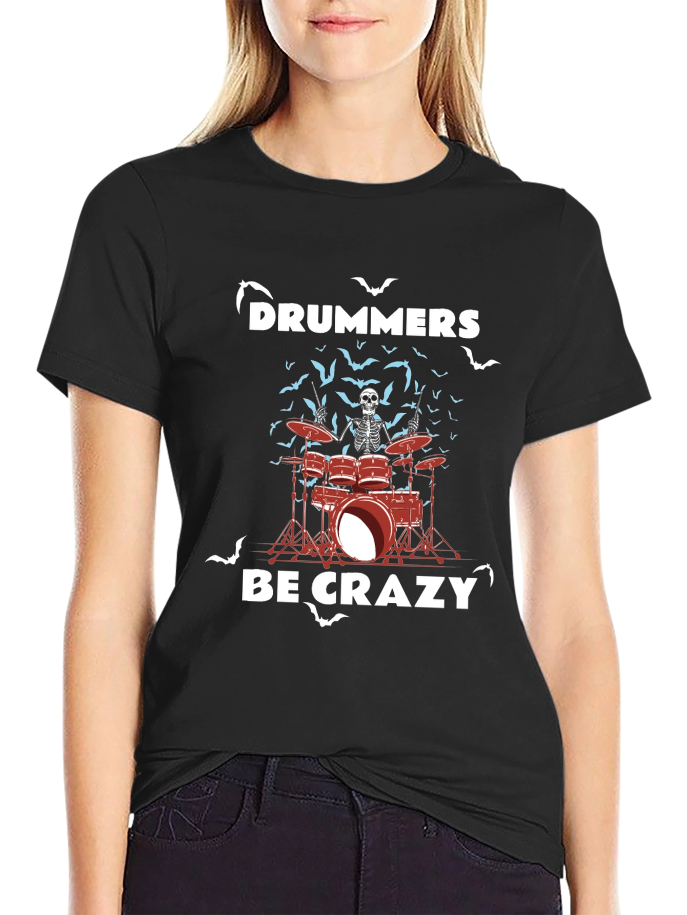 Drummers Be Crazy Skeleton Drum Set T-Shirt