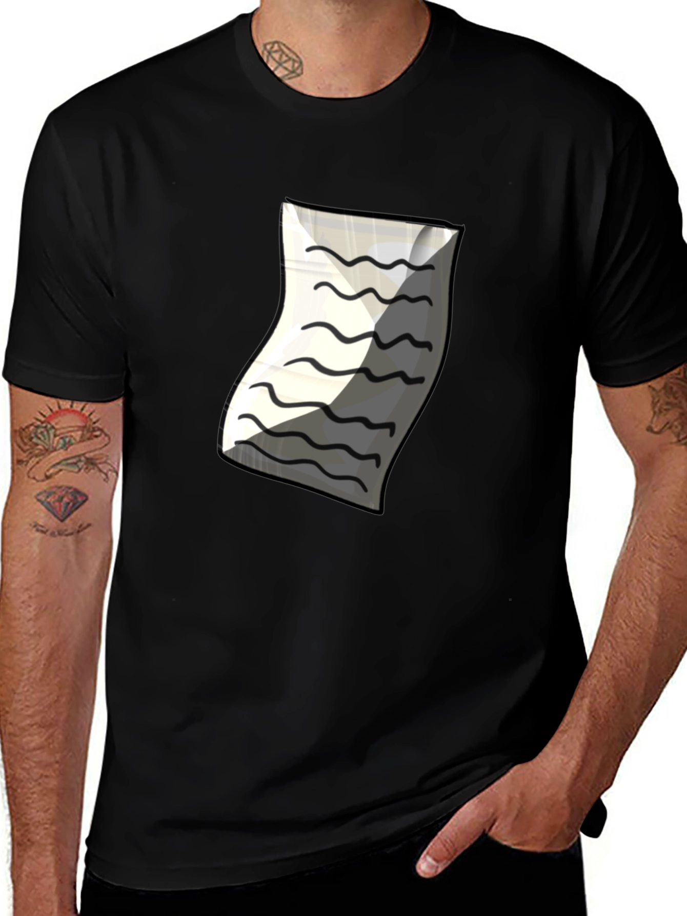 Mens Black T-Shirt with Paper Design